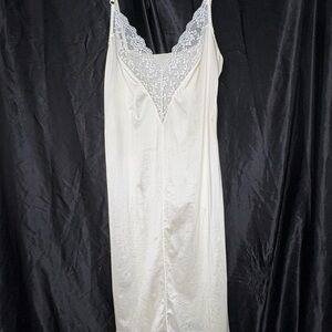 Vintage Lily of France Ivory Satin Lace Slip Dress Size 36 Sheer Nightgown